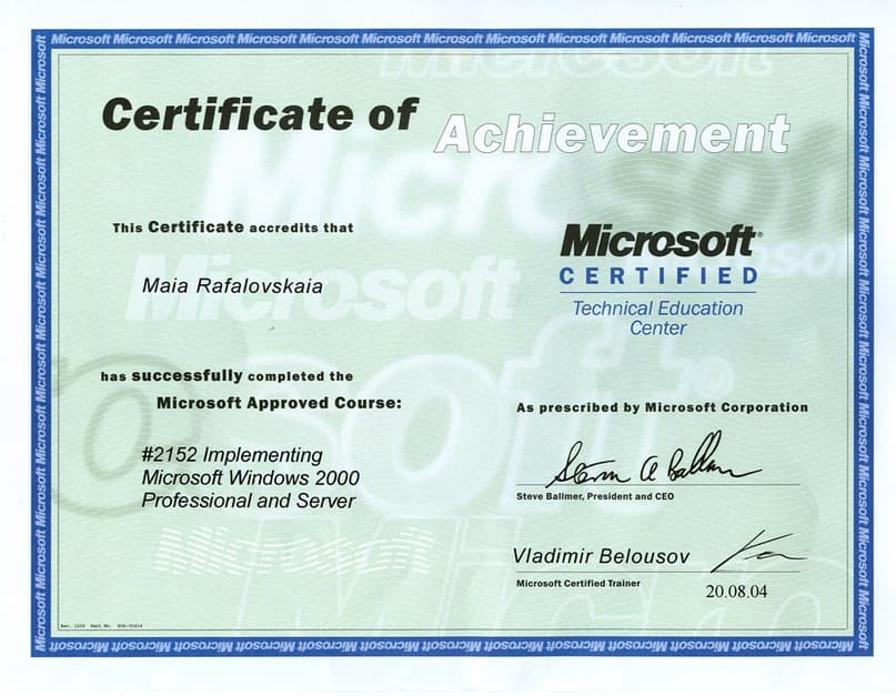 Certificate of Achievement Microsoft
